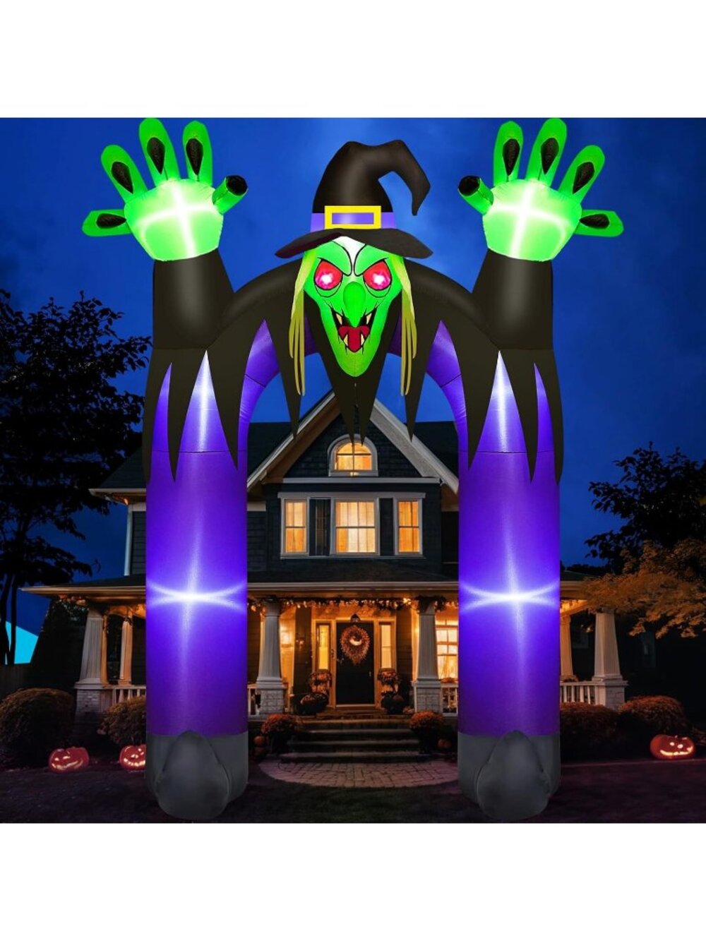 🎃10FT Tall Halloween Inflatable Witch Arch with LED Lights Outdoor Decoration